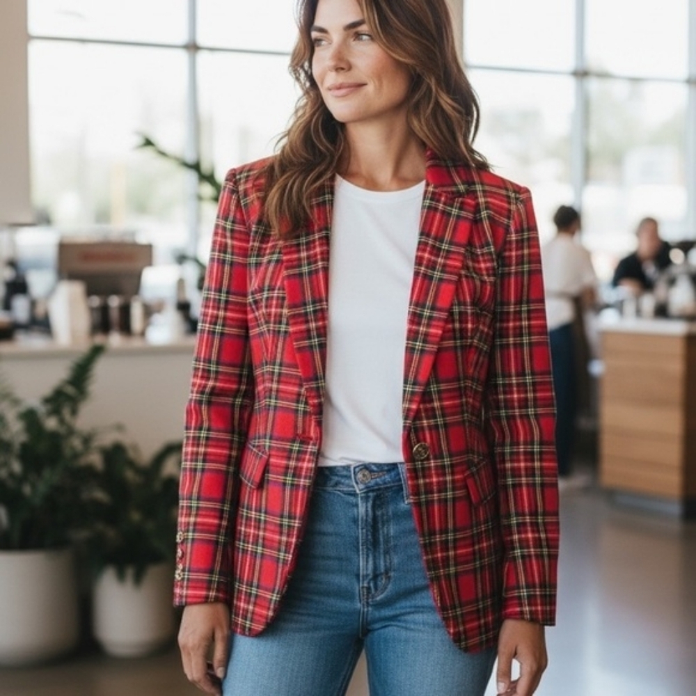 TOMMY HILFIGER NWT Plaid Red Women's Blazer Size 10